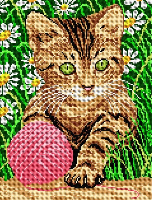 Needlepoint canvas for halfstitch without yarn Little Cat in a Grass 1242J