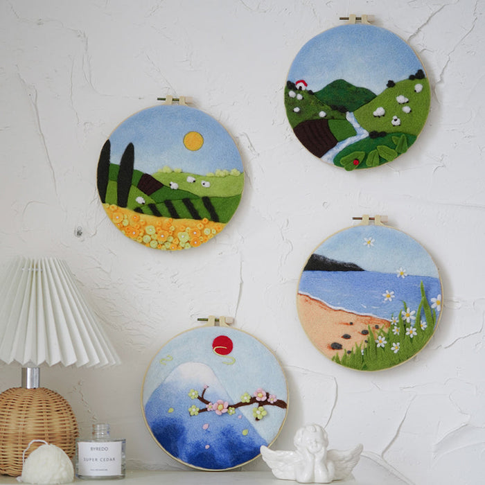 Needle Felting Kit - Spring Meadow Hills. Wizardi DIY Wool Craft Kit F07N8-W349