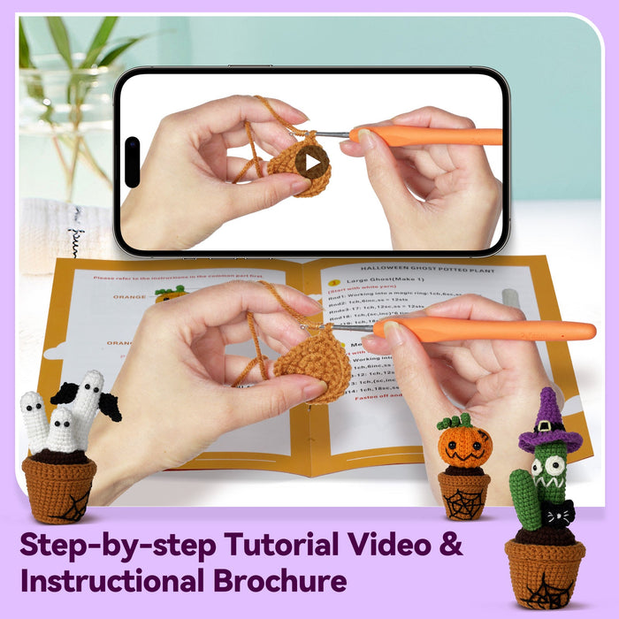 Halloween Plants with Ghost Amigurumi DIY Crochet Kit Wizardi F07N8-M226