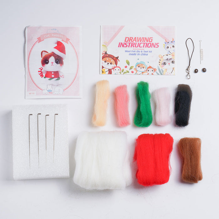 Christmas Cat Needle Felting Kit. Wizardi DIY Wool Craft Kit F07N8-W16