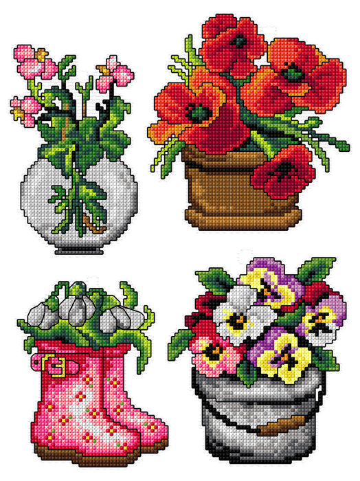 Flower pots 182CS  Counted cross stitch kit with plastic canvas