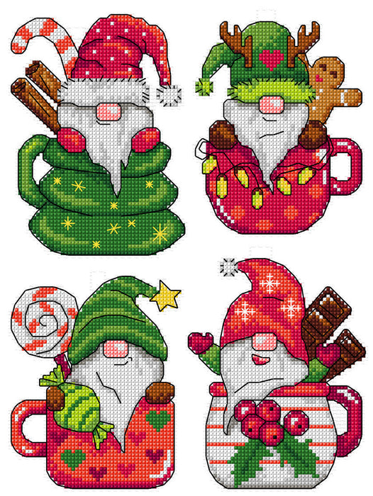 Gnomes in Cups 183CS  Counted cross stitch kit with plastic canvas