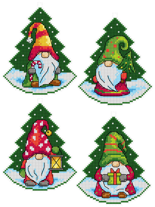 Gnomes inside Christmas Trees 184CS  Counted cross stitch kit with plastic canvas