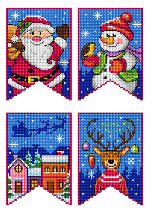 Christmas flags - blue 189CS  Counted cross stitch kit with plastic canvas