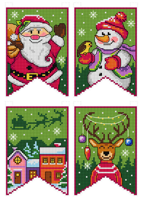 Christmas flags - green 190CS  Counted cross stitch kit with plastic canvas