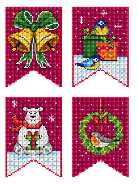 Christmas Flags - red 193CS  Counted cross stitch kit with plastic canvas