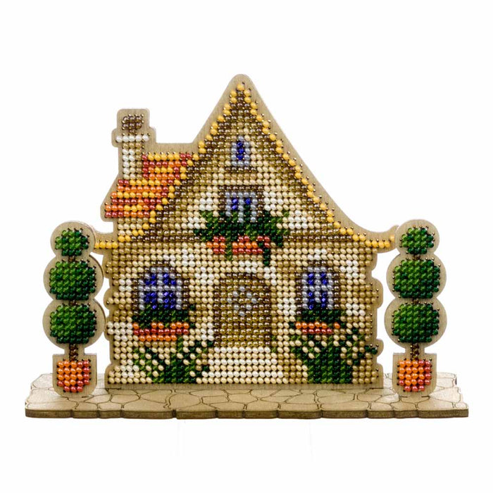 Wooden Bead Embroidery Kit House With Topiary FLK-589