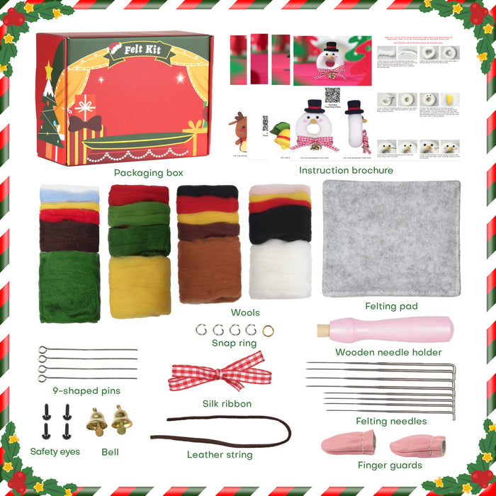 Christmas Donut, Bell, Tree and Reindeer Needle Felting Kit. Wizardi DIY Wool Craft Kit F07N8-Z-11
