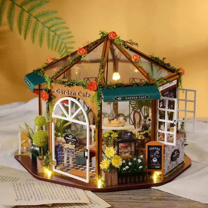 Miniature Wizardi Roombox Kit - Wooden Coffee Shop Dollhouse Kit