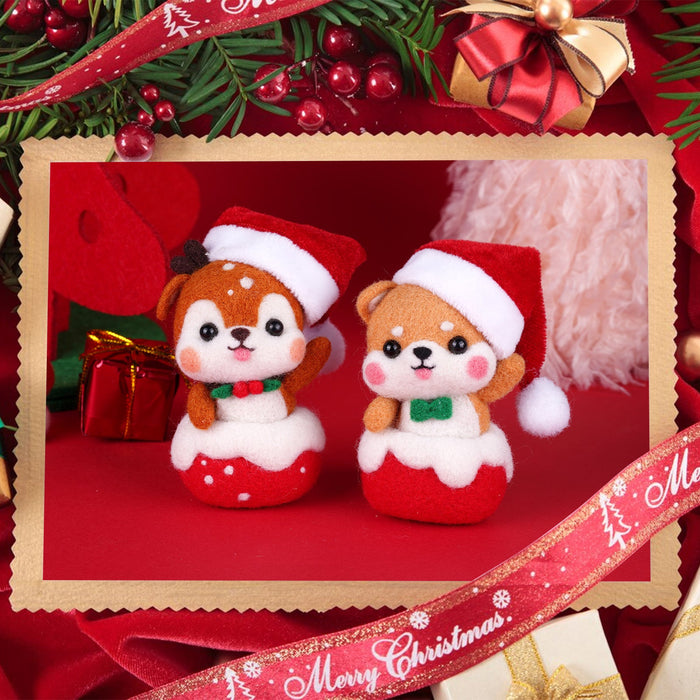 Christmas Shiba Inu and Piggy Needle Felting Kit. Wizardi DIY Wool Craft Kit F07N8-Z-12