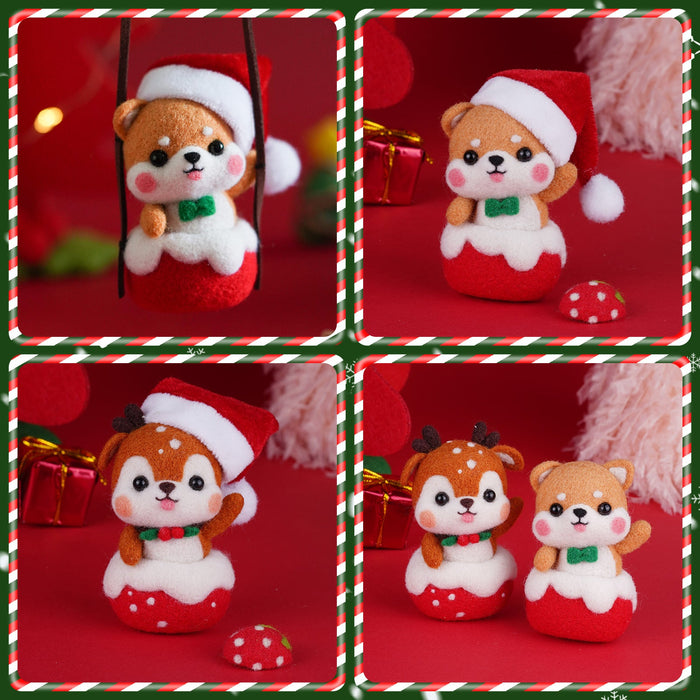 Christmas Shiba Inu and Piggy Needle Felting Kit. Wizardi DIY Wool Craft Kit F07N8-Z-12