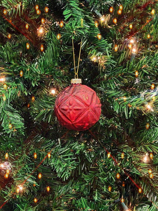 Ruby Quilt Glass Ball Christmas Ornament F07M7-8(LH76-23123)