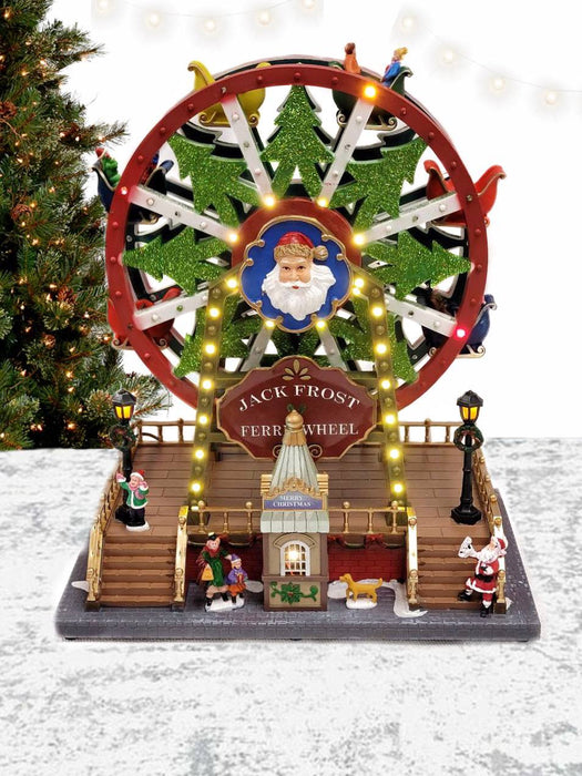 Santa's Carousel Christmas Decoration. Ferry Wheel Christmas Village F07M4-7. Jack Frost Christmas Carousel