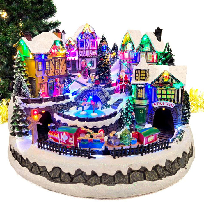 Winter Christmas Village with Train. Christmas Decoration. F07M4-17