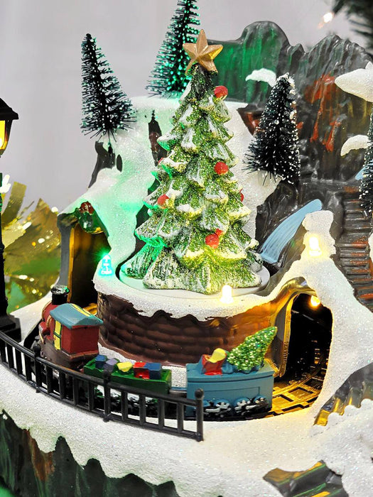 Snow Mountain with Hut and Animated Train. Christmas Village F07M4-24-L1128B