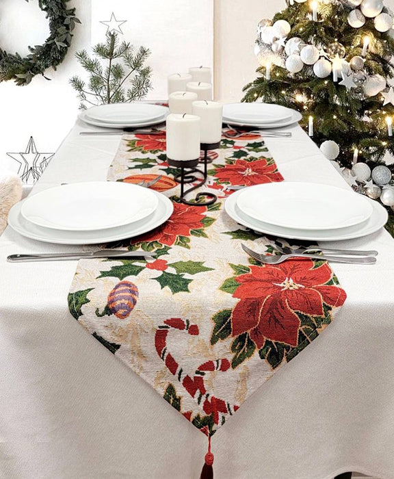 Festive Poinsettias Christmas Table Runner F07M5-8B