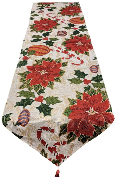 Festive Poinsettias Christmas Table Runner F07M5-8B