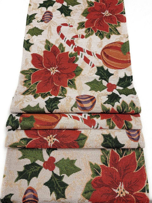 Festive Poinsettias Christmas Table Runner F07M5-8B