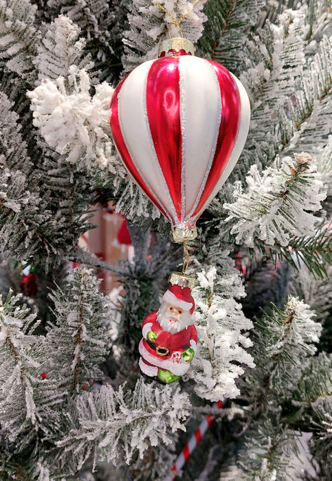 Christmas Glass Ornament - Striped Red and White Ball with Santa by Wizardi F07M3-52 HB-SY25777