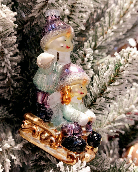 Christmas Glass Ornament - Children on Sled by Wizardi F07M3-45 HB-SY25038