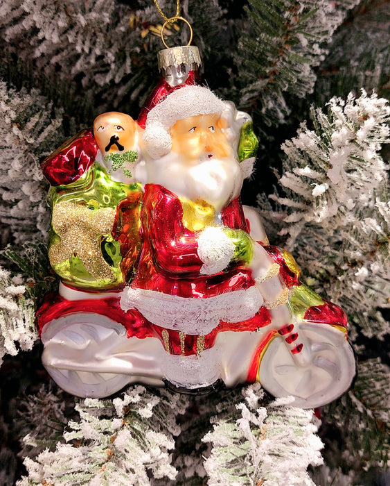 Christmas Glass Ornament - Santa Riding Scooter by Wizardi F07M3-27 HB-SY25267