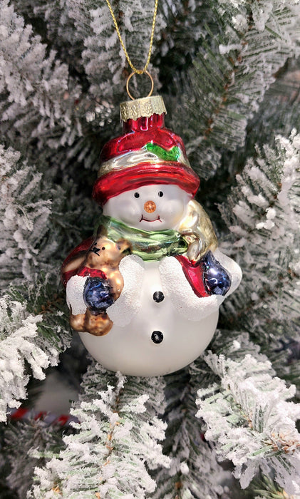 Christmas Glass Ornament - Snowman with Teddy Bear by Wizardi F07M3-44 HB-SY25184