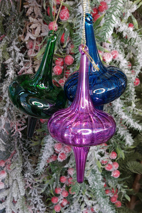 Dark Green Spire Christmas Glass Ornament Wizardi F07M10-11