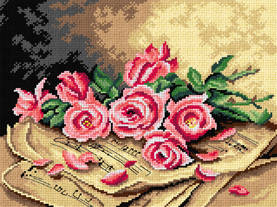 Gobelin canvas for halfstitch without yarn after Madeleine Jeanne Lemaire - Still Life with Roses 3530J