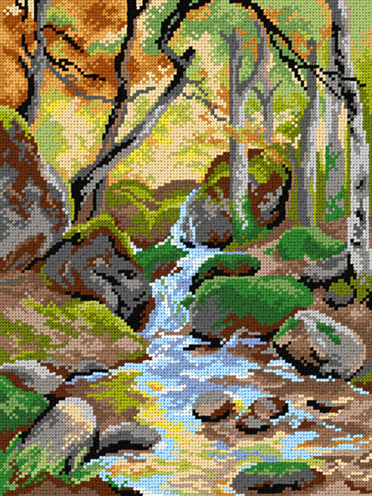 Gobelin canvas for halfstitch without yarn after Heinrich Bohmer - A Stream in Forest 3532J