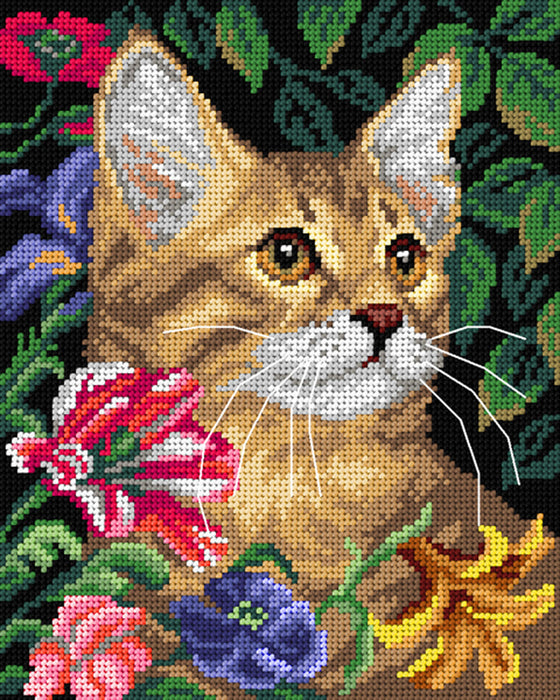 Gobelin canvas for halfstitch without yarn Cat and Flowers 3536H