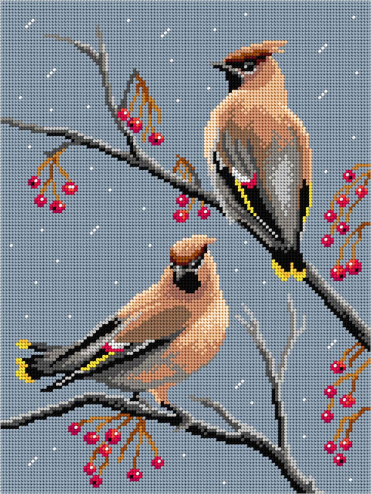 Gobelin canvas for halfstitch without yarn Birds - Waxwings 3592J