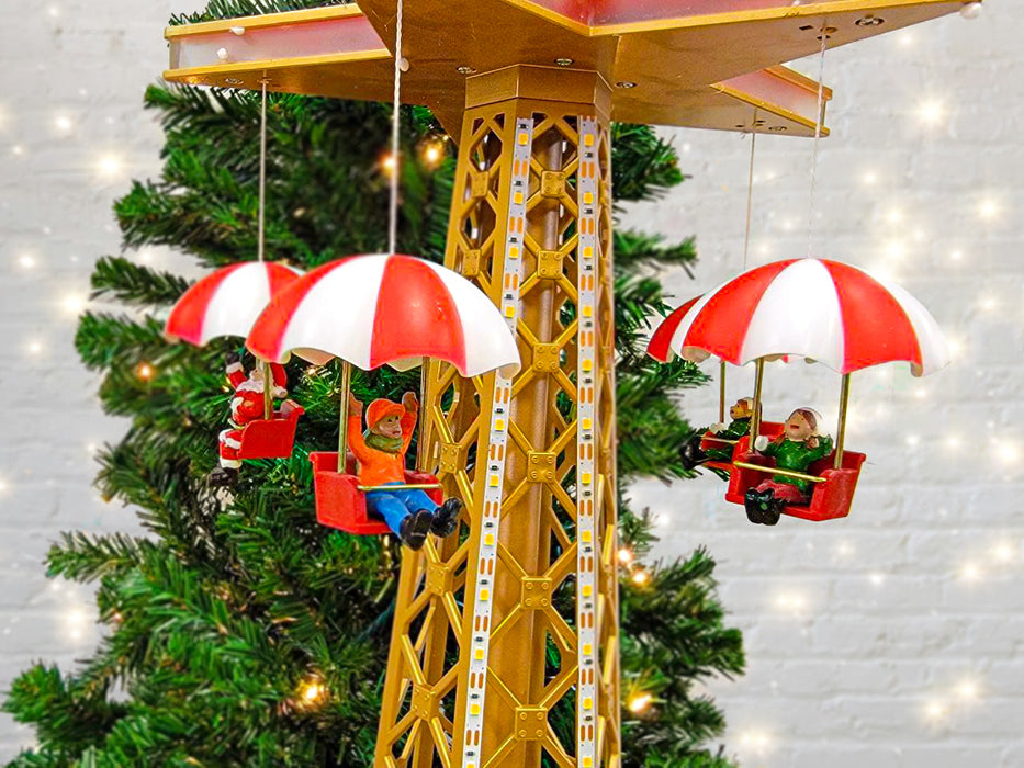 Christmas Parachute Tower. Animated Christmas Village F07M4-8-W201 Christmas Carousel