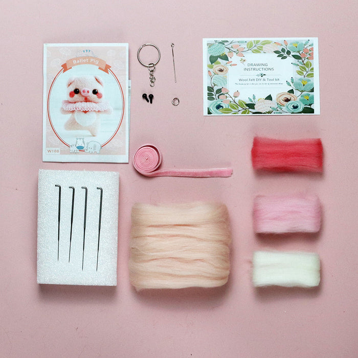 Piggy Needle Felting Kit. Wizardi DIY Wool Craft Kit F07N8-W188
