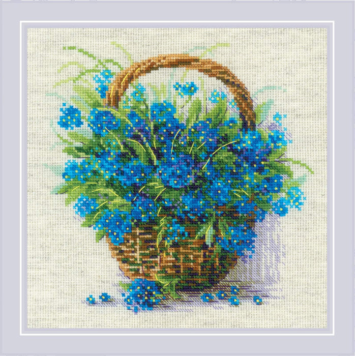Forget Me Nots in a Basket R2170 Counted Cross Stitch Kit