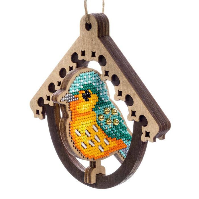 Wooden Bead Embroidery Kit Bird In Birdhouse FLK-580