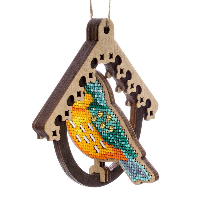 Wooden Bead Embroidery Kit Bird In Birdhouse FLK-580