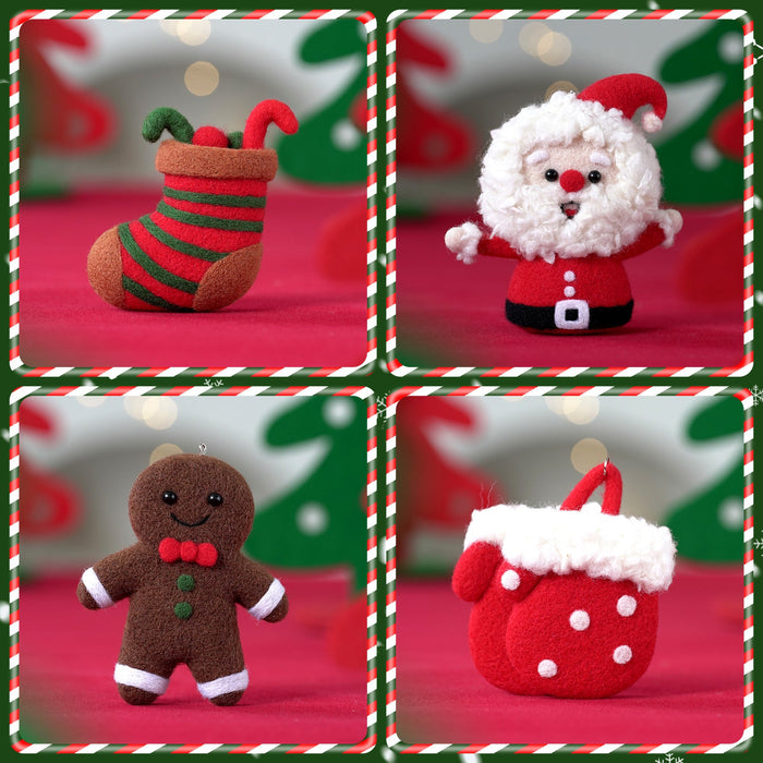 Christmas Tree, Stocking, Gingerbread man and Santa Needle Felting Kit. Wizardi DIY Wool Craft Kit F07N8-Z-10