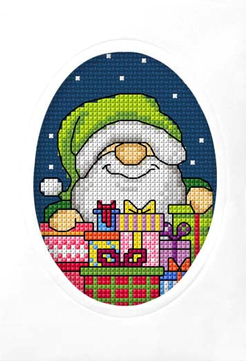 Counted cross stitch kit - greetings card Gnome with gifts 6325