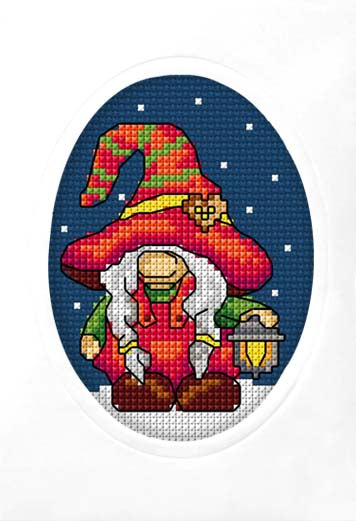 Counted cross stitch kit - greetings card Gnome with a lantern 6326