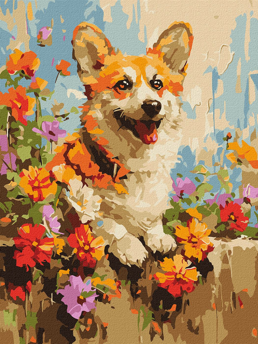 Painting by Numbers kit A corgi in flowers KHO6616