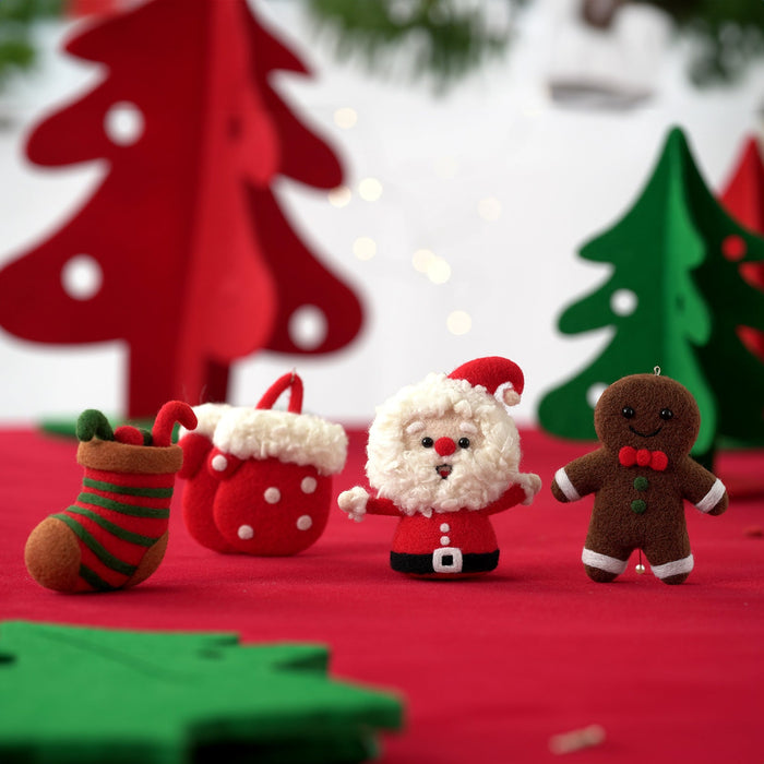 Christmas Tree, Stocking, Gingerbread man and Santa Needle Felting Kit. Wizardi DIY Wool Craft Kit F07N8-Z-10