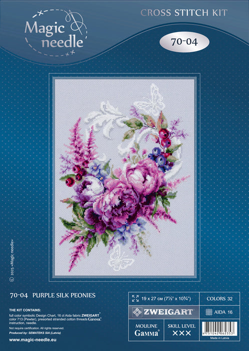 Purple Silk Peonies 70-04 Counted Cross-Stitch Kit