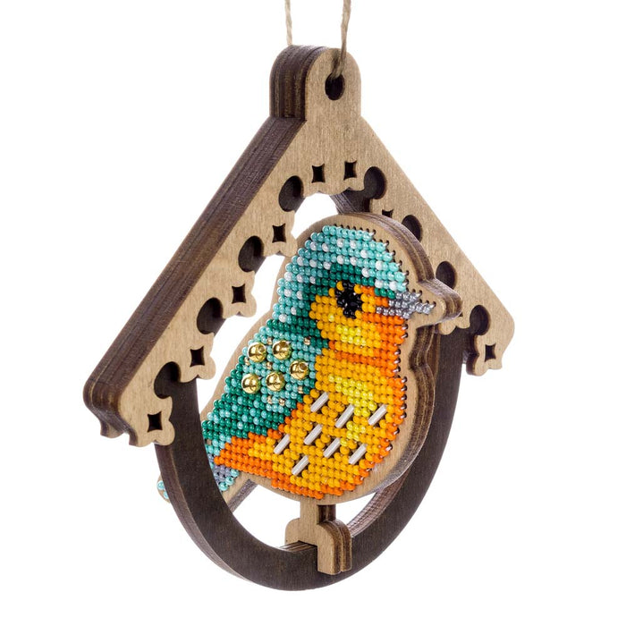 Wooden Bead Embroidery Kit Bird In Birdhouse FLK-580