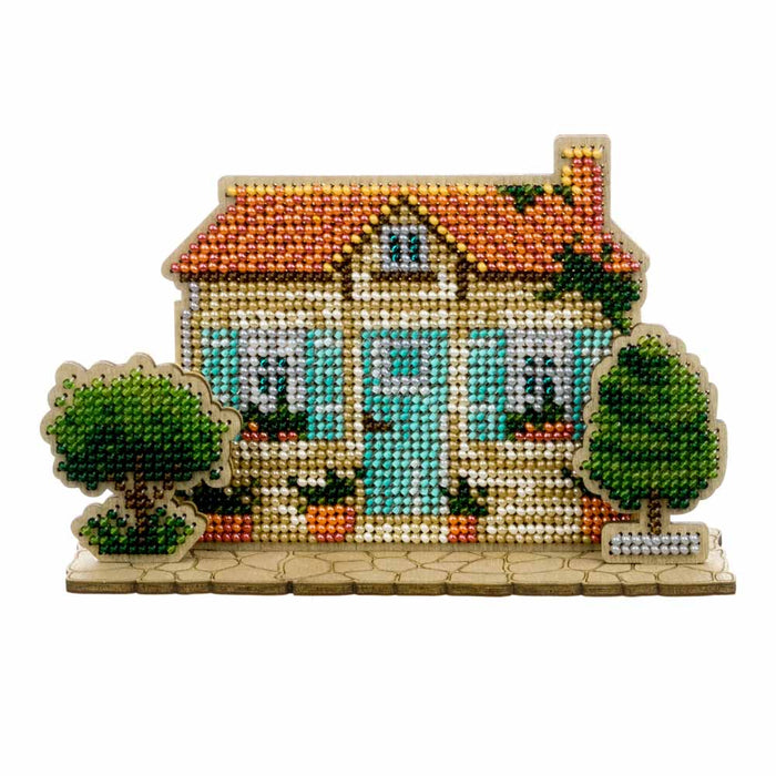 Wooden Bead Embroidery Kit Turquoise House FLK-590