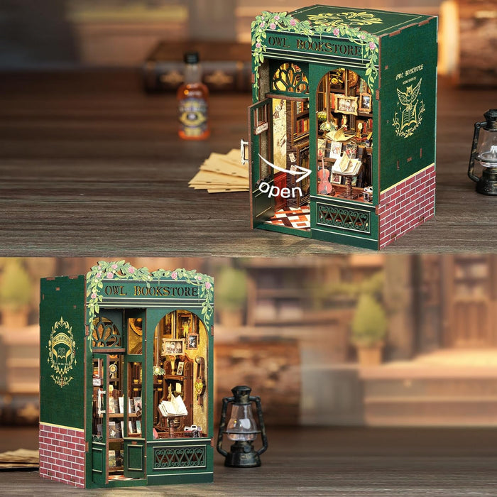 Miniature Wizardi Roombox Kit - Owl Bookstore Dollhouse Kit