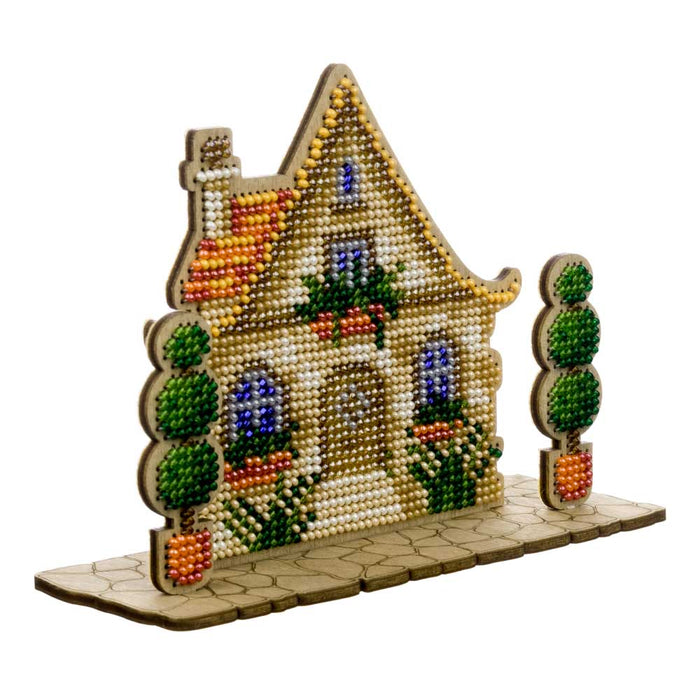 Wooden Bead Embroidery Kit House With Topiary FLK-589