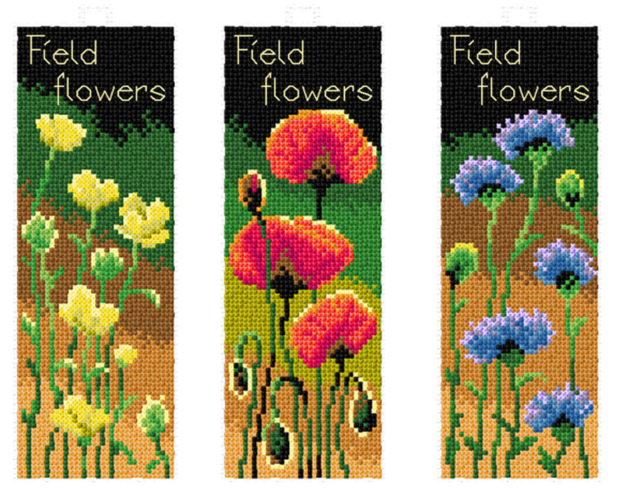 Counted cross stitch kit with plastic canvas Bookmarks "Wild Flowers" set of 3 designs 8705