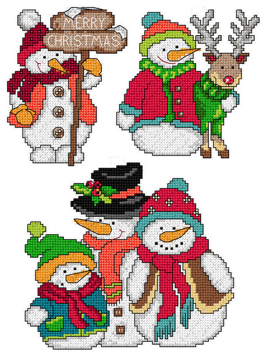 Counted cross stitch kit with plastic canvas Snowmen set of 3 designs 8707