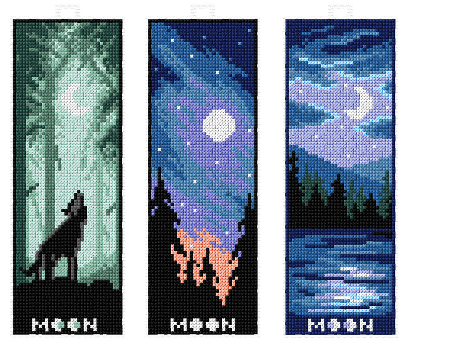 Counted cross stitch kit with plastic canvas Bookmarks Moon set of 3 designs 8708