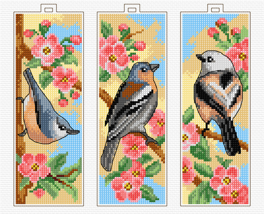 Counted cross stitch kit with plastic canvas Bookmarks Spring Birds 8720